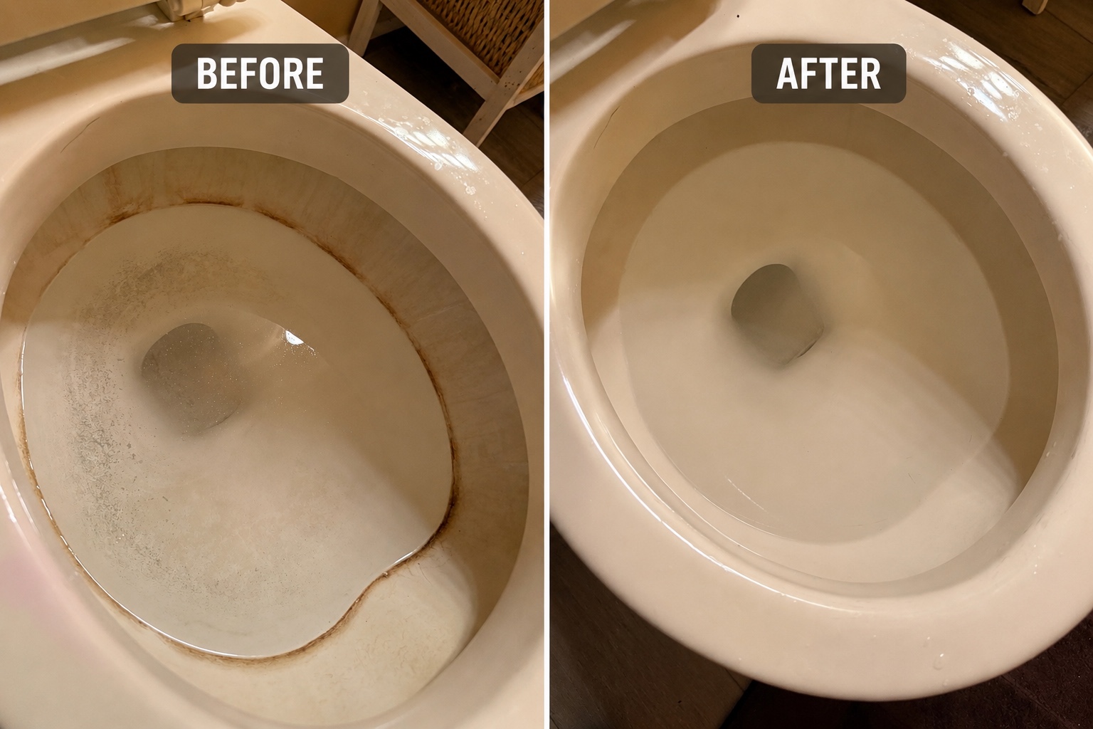 Toilet before and after detailed cleaning